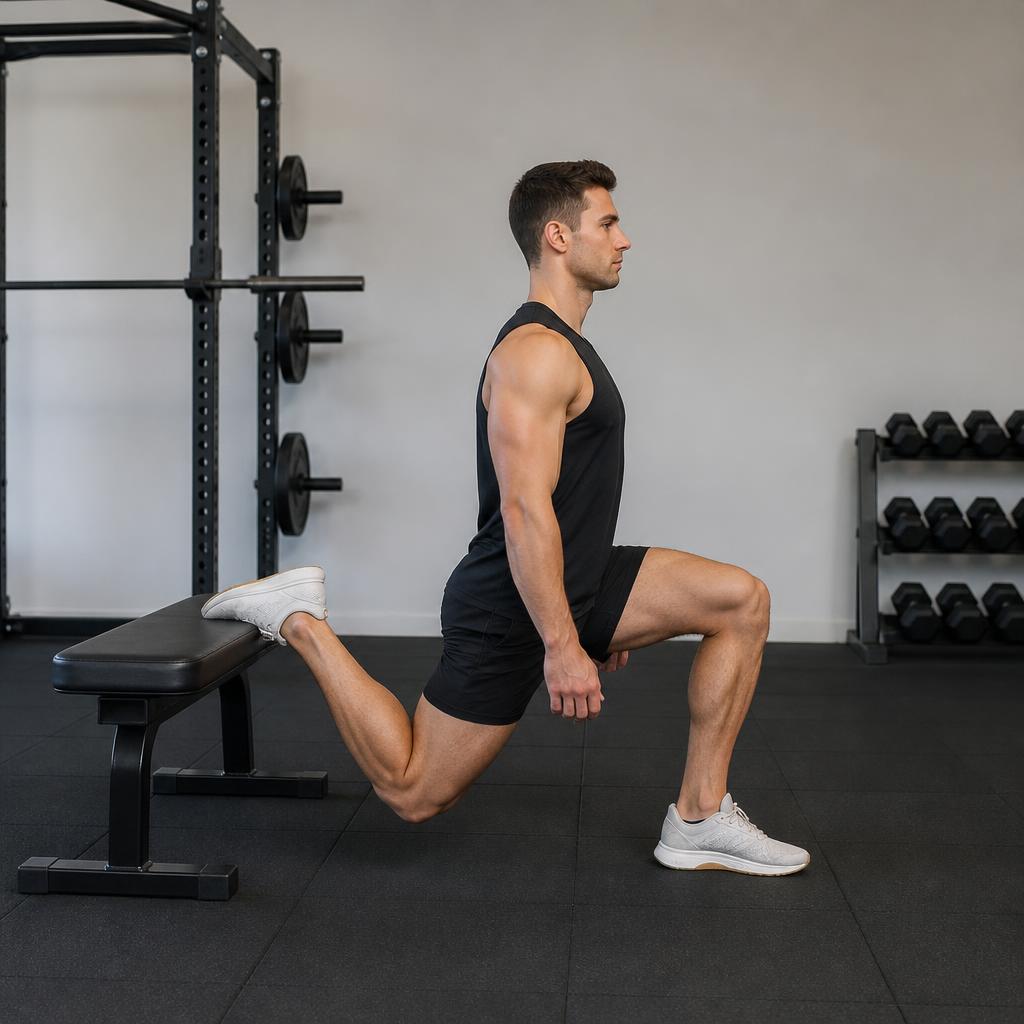 Rear-Foot Elevated Split Squat — start position