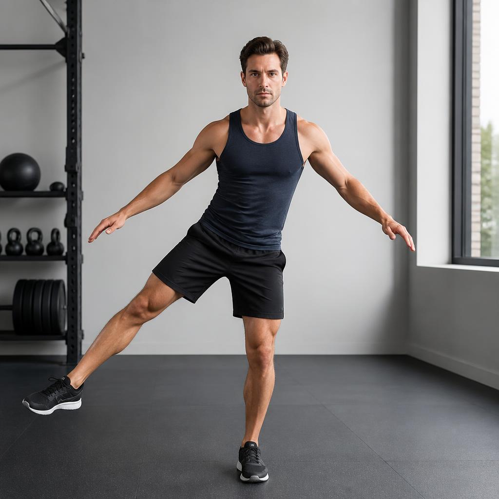 Single-Leg Standing Toe Taps — end position
