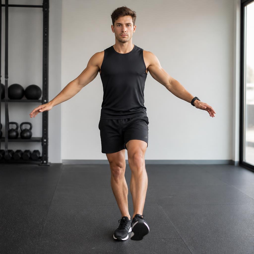 Single-Leg Standing Toe Taps — start position